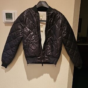 Offline By Arie Black Quilted Bomber Jacket W/ Sherpa Lining XS